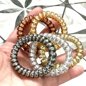 Phone Cord Hair Ties - Set of 5 ‘Metallics’